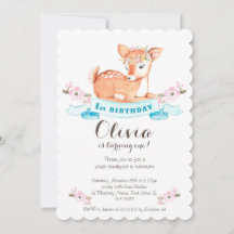 Invitación de primer cumpleaños de Woodland Deer