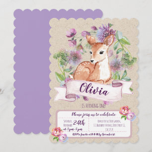 Invitación de primer cumpleaños de Woodland Deer