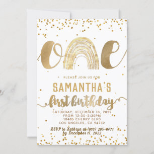 Invitación de primer cumpleaños del arco iris