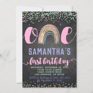 Invitación de primer cumpleaños del arco iris
