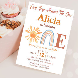 Invitación de primer cumpleaños del arco iris Suns
