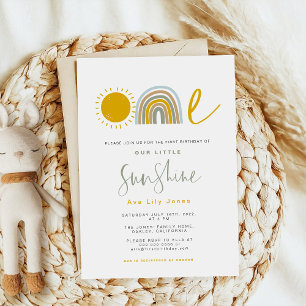 Invitación de primer cumpleaños del Arcoiris Sunsh