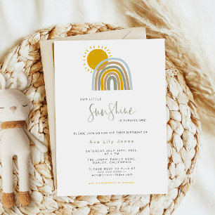 Invitación de primer cumpleaños del Arcoiris Sunsh
