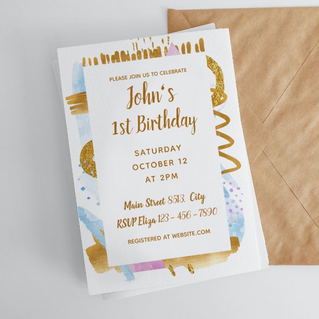 Invitación de primer cumpleaños del bebé simple (Subido por el creador)