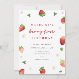 Invitación de primer cumpleaños del Chica de fresa