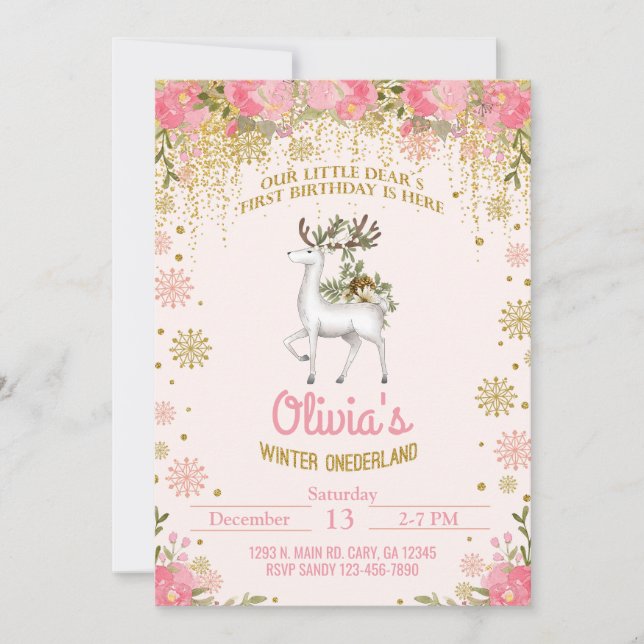 Invitación de primer cumpleaños del chica de invie (Anverso)