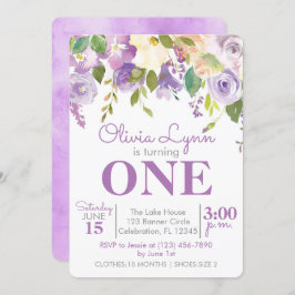 Invitación de primer cumpleaños del Chica Purple P