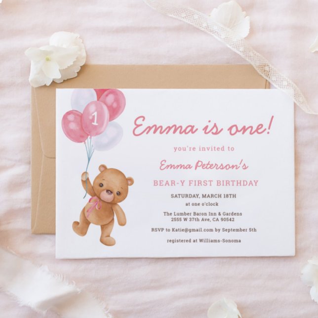 Invitación de primer cumpleaños del Chica rosa Bea (Subido por el creador)