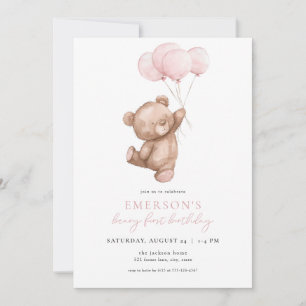 Invitación de primer cumpleaños del Chica rosado B