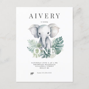 Invitación de primer cumpleaños del Elefante Neutr