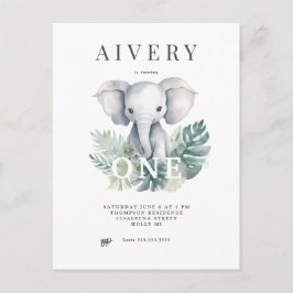 Invitación de primer cumpleaños del Elefante Neutr