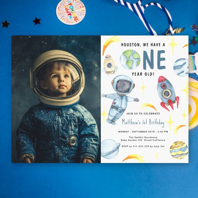 Invitación de primer cumpleaños del espacio astron (Subido por el creador)