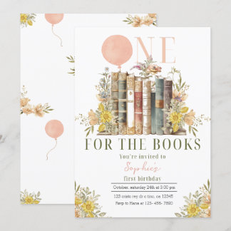 Invitación de primer cumpleaños del libro rosado