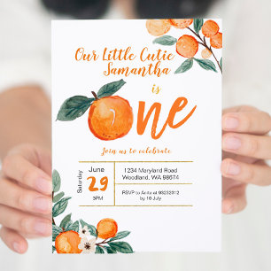 Invitación de primer cumpleaños del Naranja Cutie