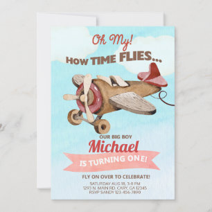 Invitación de primer cumpleaños del niño del avión