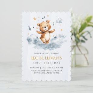 Invitación de primer cumpleaños del oso acuarela