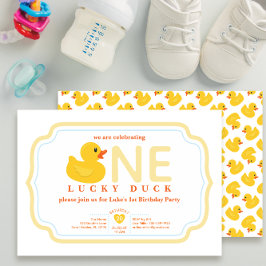 Invitación de primer cumpleaños del pato afortunad