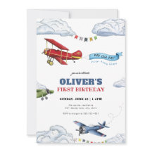 Invitación de primer cumpleaños del primer avión d