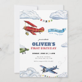 Invitación de primer cumpleaños del primer avión d