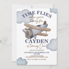 Invitación de primer cumpleaños del primer avión d