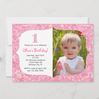 Invitación de primer cumpleaños del Purpurina