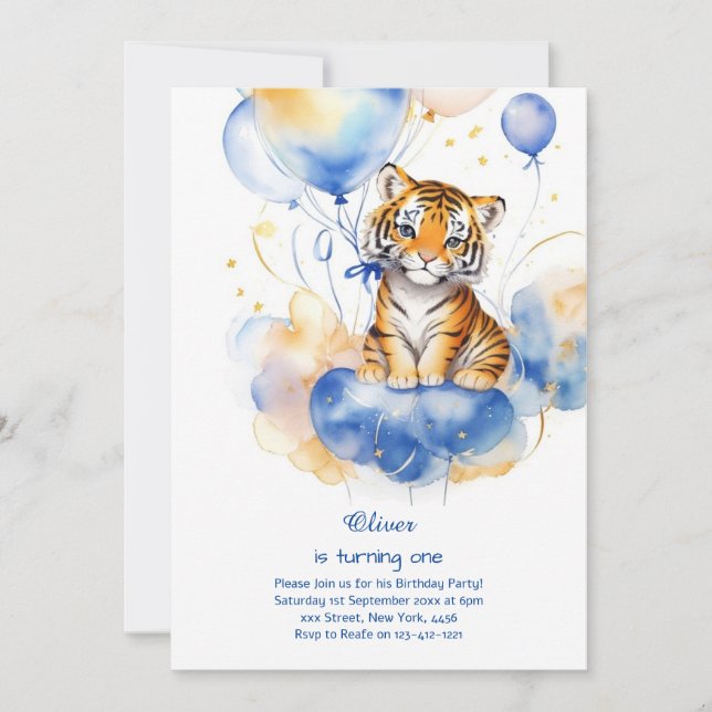 Invitación de primer cumpleaños del tigre (Anverso)