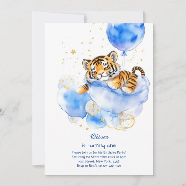 Invitación de primer cumpleaños del tigre (Anverso)