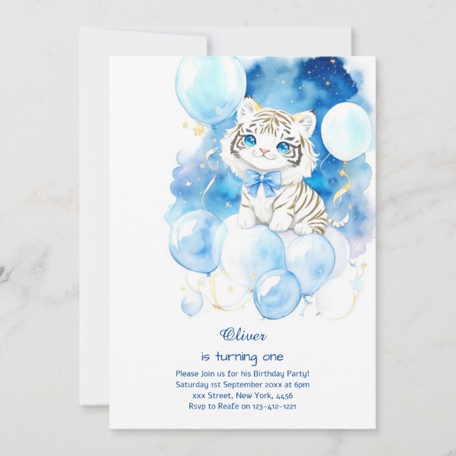 Invitación de primer cumpleaños del tigre (Anverso)