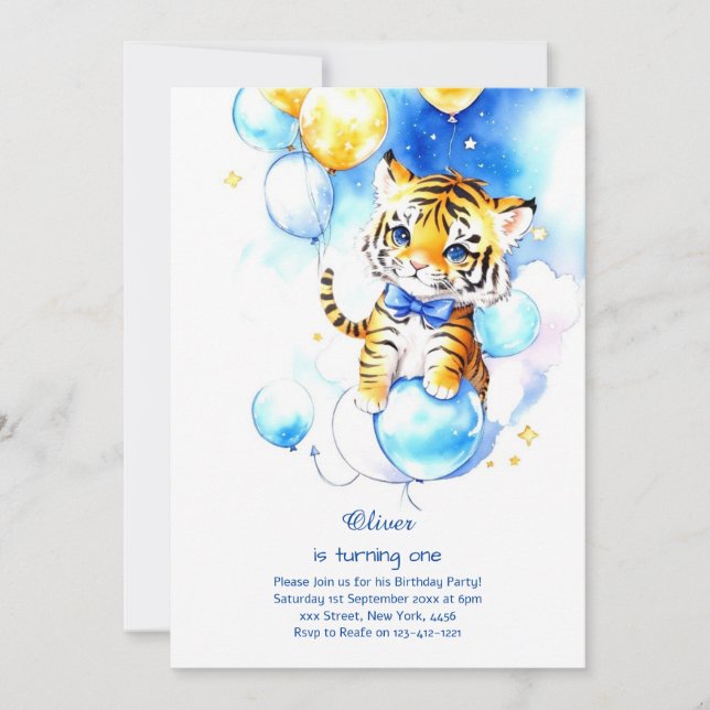 Invitación de primer cumpleaños del tigre (Anverso)