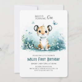 Invitación de primer cumpleaños del tigre de Safar