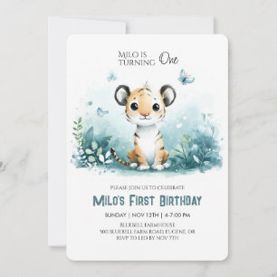 Invitación de primer cumpleaños del tigre de Safar