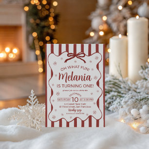 Invitación de primer cumpleaños divertida en rojo