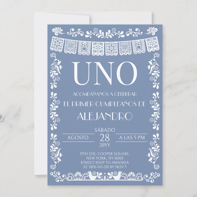 Invitación de primer cumpleaños Dusty Blue Papel P (Anverso)