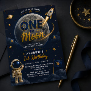 Invitación de primer cumpleaños en la luna azul do