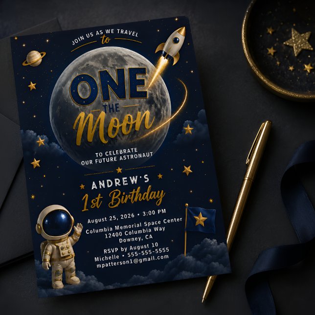 Invitación de primer cumpleaños en la luna azul do (Subido por el creador)