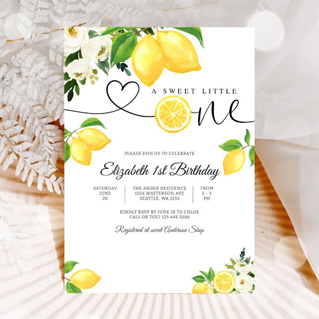 Invitación de Primer Cumpleaños Floral de Limón (Subido por el creador)