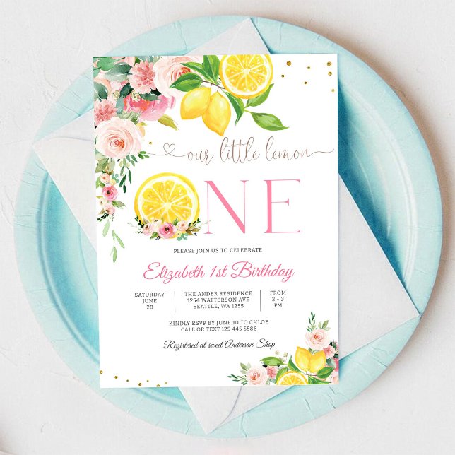 Invitación de Primer Cumpleaños Floral de Limón (Subido por el creador)