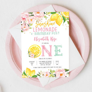 Invitación de Primer Cumpleaños Floral de Limón