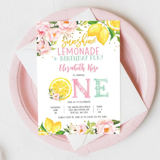 Invitación de Primer Cumpleaños Floral de Limón (Subido por el creador)