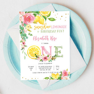 Invitación de Primer Cumpleaños Floral de Limón