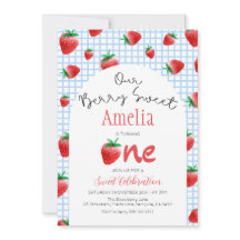 Invitación de primer cumpleaños Fresa Dulce