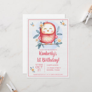Invitación de primer cumpleaños Girly Cute Bird