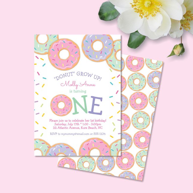 Invitación de primer cumpleaños gotas rosadas (Subido por el creador)