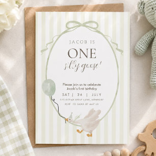 Invitación de primer cumpleaños Green One Silly Go