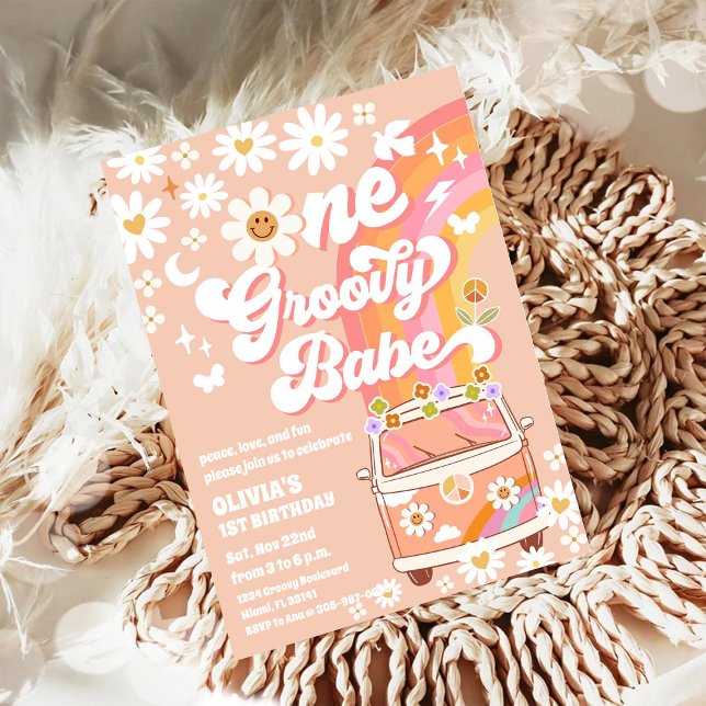Invitación de Primer Cumpleaños Groovy Hippie (Subido por el creador)