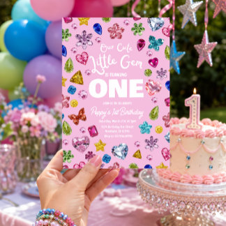 Invitación de primer cumpleaños Little Gem para ni