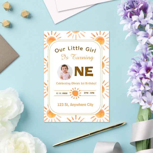 Invitación de primer cumpleaños Little Sunshine (Insitu (Boda))