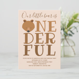 Invitación de primer cumpleaños maravilloso de oso