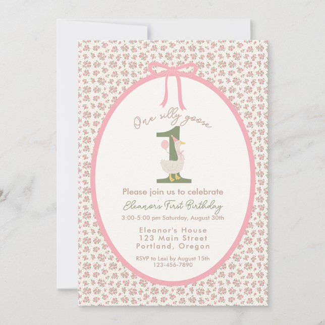 Invitación de primer cumpleaños "One Silly Goose" (Anverso)