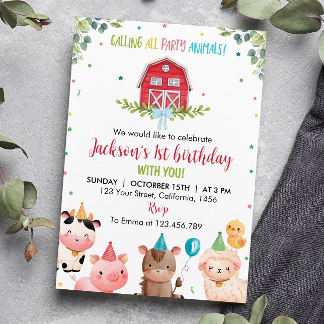 Invitación de primer cumpleaños para animales de g (Subido por el creador)